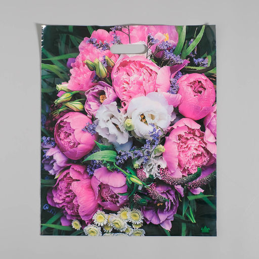 Цена за 50 шт. Пакет «Пионы», полиэтиленовый с вырубной ручкой, 38×45 см, 60 мкм