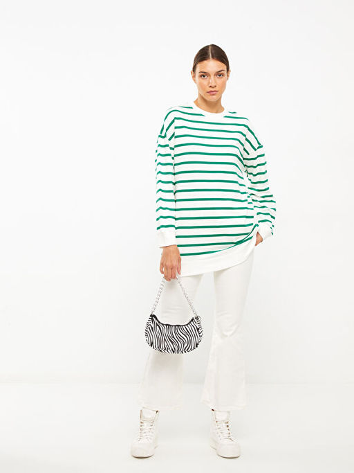 Bisiklet Yaka ?izgili Oversize Kad?n Sweatshirt Tunik - Waikiki фото 3