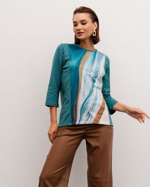 авторский лонгслив с принтованной вставкой - Elena sorti фото 5