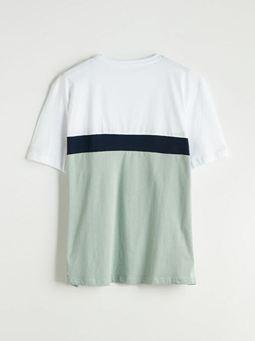 Bisiklet Yaka Renk Bloklu Penye Erkek Ti??rt