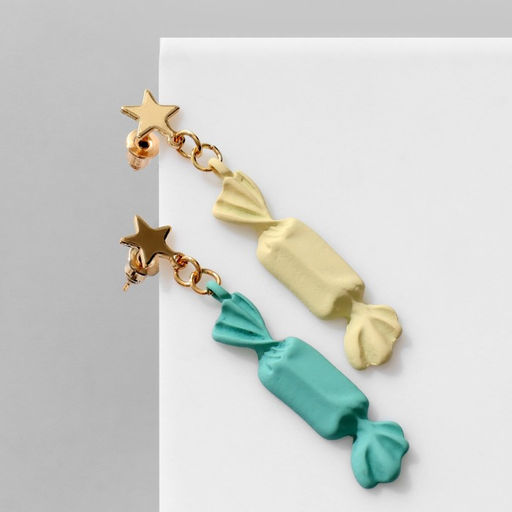 Серьги Конфетки со звёздочками, бело-зелёный в золоте - Queen fair фото 2
