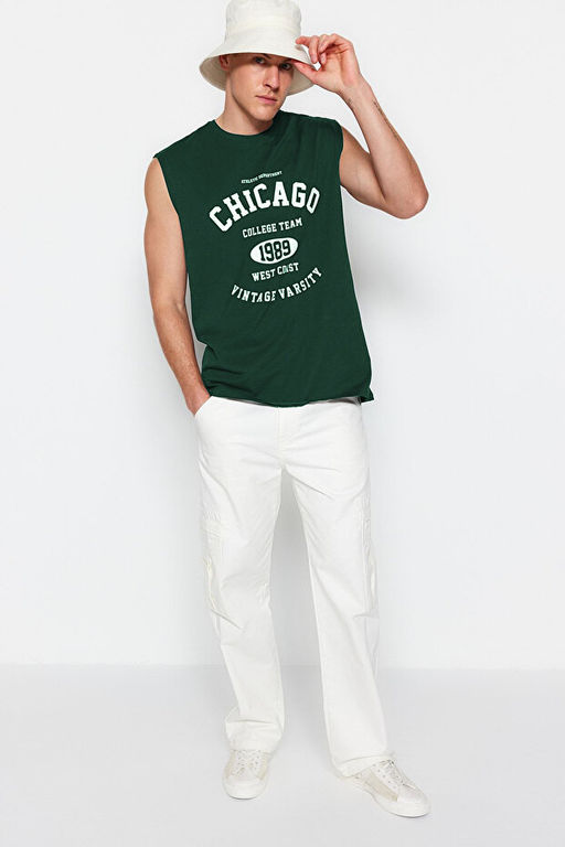 Z_mr_t Ye_ili Oversize/Geni_ Kesim _ehir Bask_l_ %100 Pamuk Kolsuz T-Shirt/Atlet TMNSS23AL00008 - Trendyolmilla фото 2