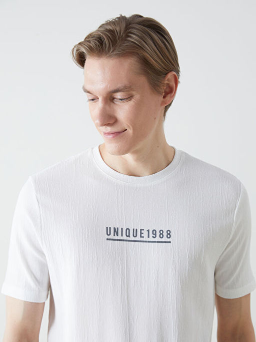 Bisiklet Yaka K?sa Kollu Bask?l? Erkek Ti??rt