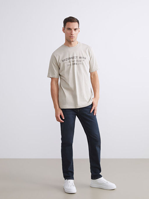 Bisiklet Yaka Bask?l? Penye Erkek Ti??rt