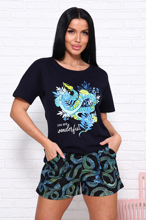 Костюм с шортами, принт (01030. бирюзовый) - Плиона фото 15