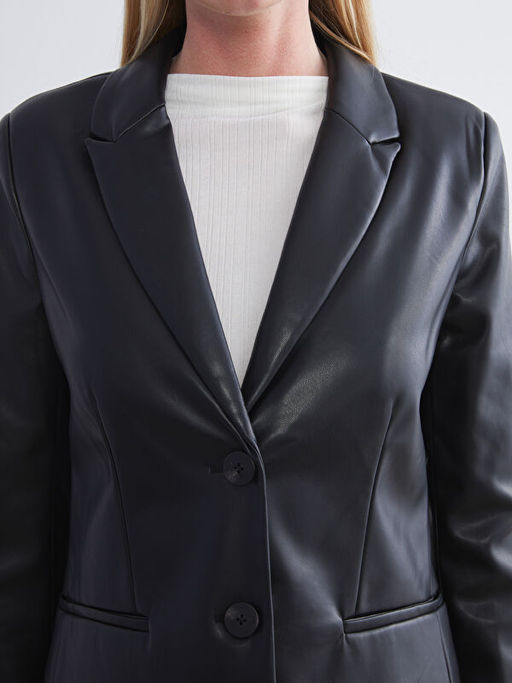 Kad?n Deri G?r?n?ml? Blazer Ceket