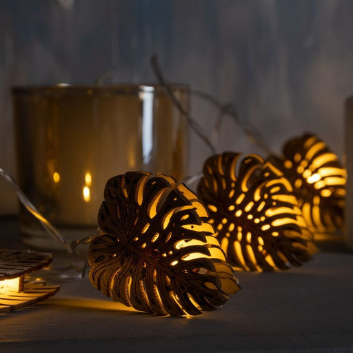 Гирлянда Нить 2.5 м с насадками Листочек, IP20, прозрачная нить, 10 LED, батарейки AAх2 (нет в комплекте), свечение тёплое белое - Luazon lighting фото 3