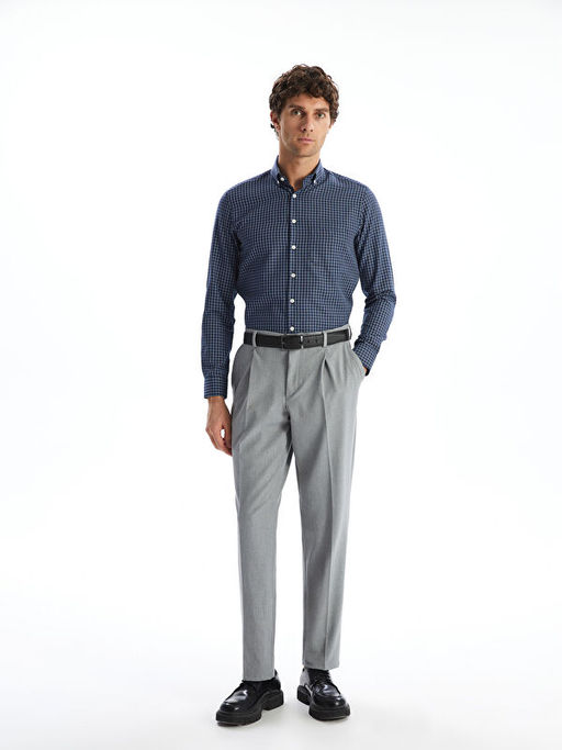 Regular Fit Uzun Kollu Ekose Gabardin Erkek G?mlek