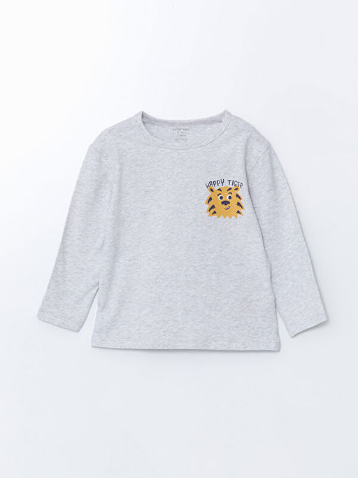 Bisiklet Yaka Bask?l? Erkek Bebek Sweatshirt ve E?ofman Alt 2li Tak?m