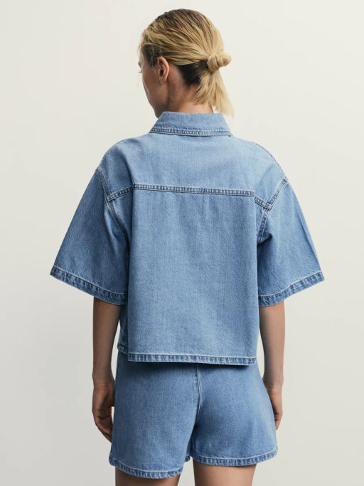 Джинсовая рубашка с коротким рукавом / Zarina  фото 13