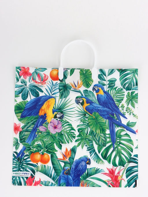 Цена за 5 шт. Пакет "Попугай, полиэтиленовый, пластиковая ручка 37х35 см 90 мкм