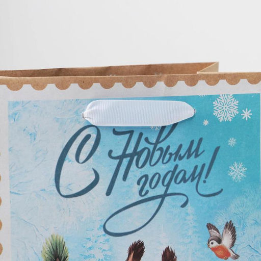 Пакет подарочный новогодний крафтовый «Белочка», MS 18 х 23 х 10 см