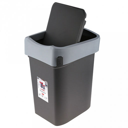 Ведро для мусора с плавающей крышкой пластмассовое Smart Bin 25л, 33,3х26,9х45,7см, с креплением для мусорных пакетов, серый, Econova (Россия) - Домашняя мода фото 3