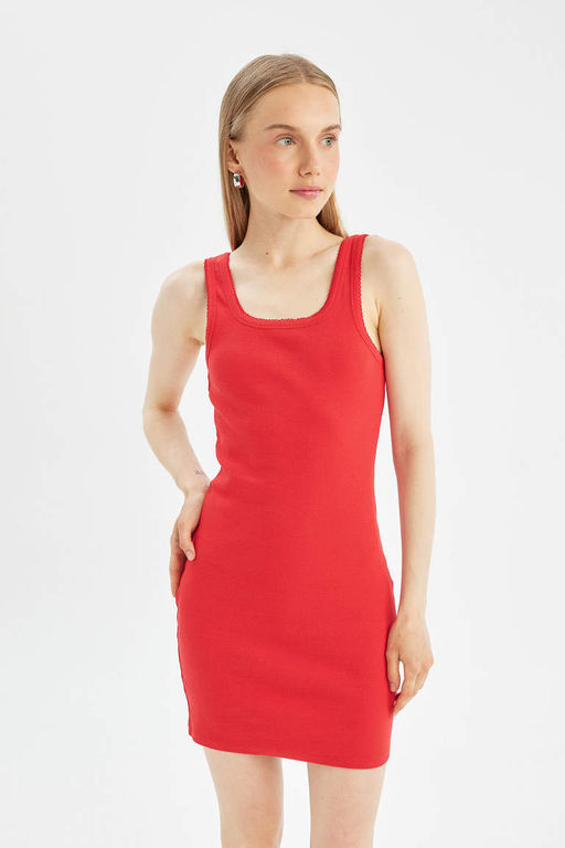 Cool Bodycon Базовое мини-платье без рукавов в рубчик на бретельках - Defacto фото 4