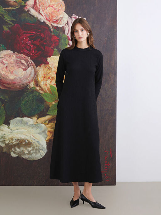 B?y?k Beden F?rf?rl? Dik Yaka Triko Elbise