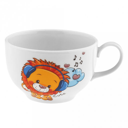 Чашка чайная фарфоровая "Львята" 210мл, д8,5см, h6см, форма "Янтарь", с блюдцем д14см (Россия)
