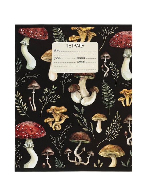 Тетрадь 10 штук, 12 листов в клетку Calligrata «Грибы», блок офсет, 5 видов
