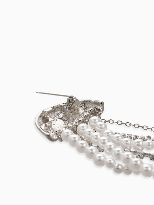 Брошь «Медуза», цвет белый в серебре