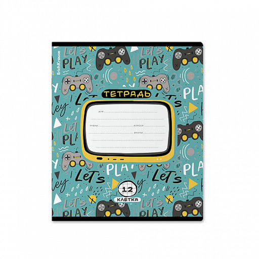 Цена за 10 шт. Тетрадь школьная ученическая ErichKrause Gamepad, 12 листов, клетка (в плёнке по 10 шт.)_MIX-PACK  фото 3