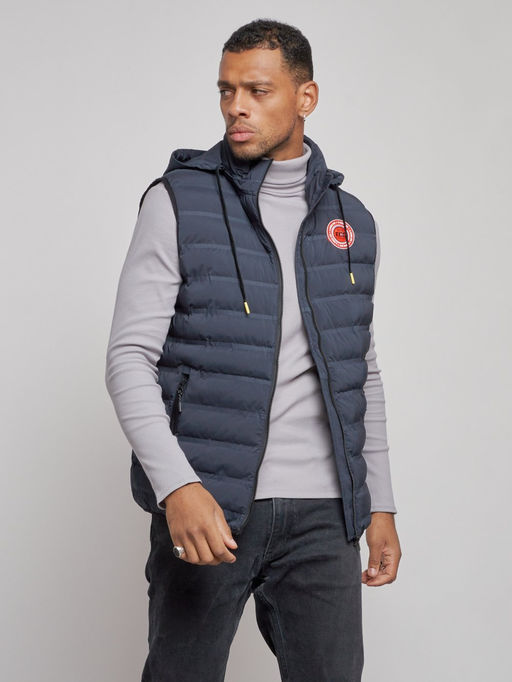 Жилетка мужская утепленная с капюшоном темно-синего цвета 886TS - YUNDA фото 7