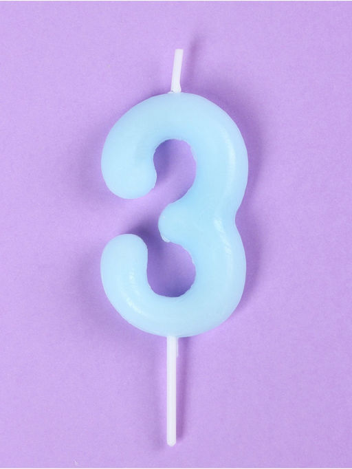 Цена за 3 шт. Свеча в торт «Цифра 3», светящаяся голубая, 9 см