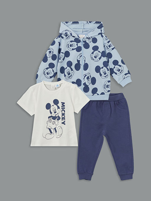 Mickey Mouse Bask?l? Erkek Bebek Tak?m 3l?