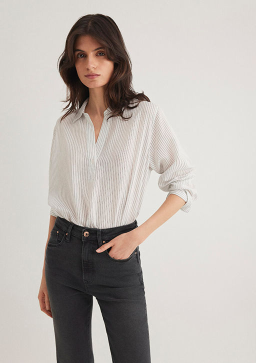 Cizgili Beyaz Gomlek