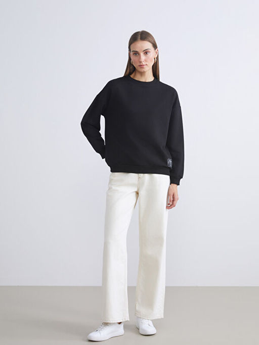 Bisiklet Yaka Nak??l? Oversize Kad?n Sweatshirt