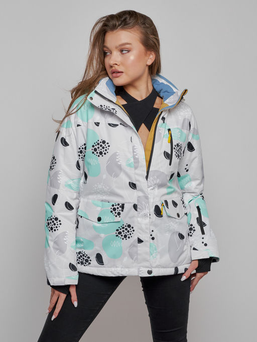 Горнолыжная куртка женская зимняя серого цвета 2302-1Sr