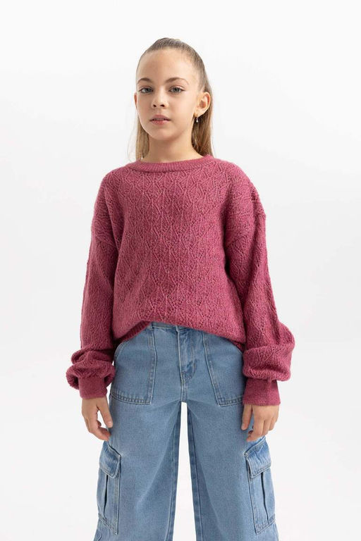 Свитер с круглым вырезом для девочек - Defacto фото 7