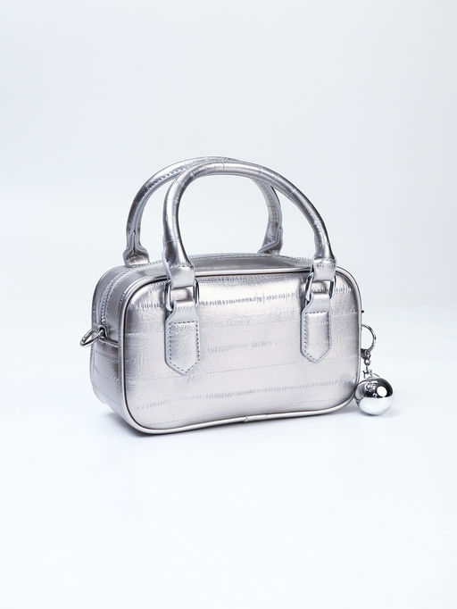 Сумка женская саквояж на молнии, 20×9×12 см, серебристая