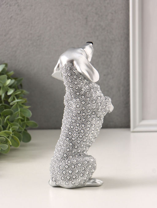Фигура полистоун «Серебряная такса», бисерный, 8.5×7×20 см