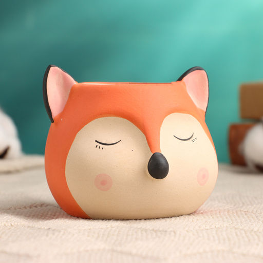 Фигурное кашпо для цветов «Добрый лис», 9×9×7 см, керамика, оранжевое, бежевое