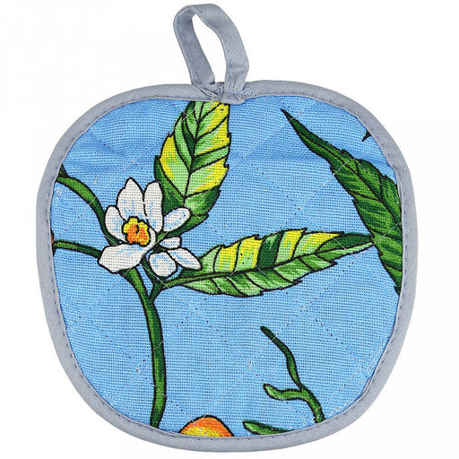 Прихватка с запахом 19х19см "Лимон, вид 4", форма "Яблоко", рогожка 171г/м2, хлопок 100%, наполнитель - ватин 280г/м2, на пластмассовом подвесе, "Домашняя мода" (Россия)