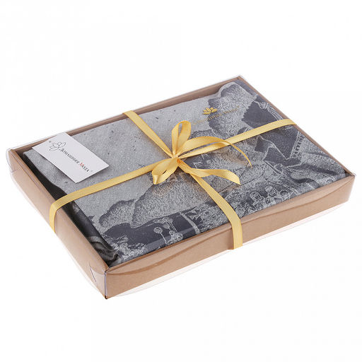 Скатерть д180см "Рождественская ярмарка", длина стола д120см, на 6 персон, жаккард/пестроткань: лен 51% хлопок 49%, плотность 220г/м2, упаковка подарочная коробка 36х26х4см, "Домашняя мода" (Россия)