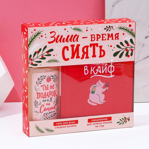 Новогодний подарочный набор косметики «Время сиять», гель для душа 250 мл и ежедневник, Чистое счастье
