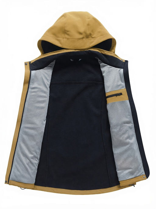 Ветровка женская софтшелл виндстоппер с капюшоном спортивная горчичного цвета 9616_1G