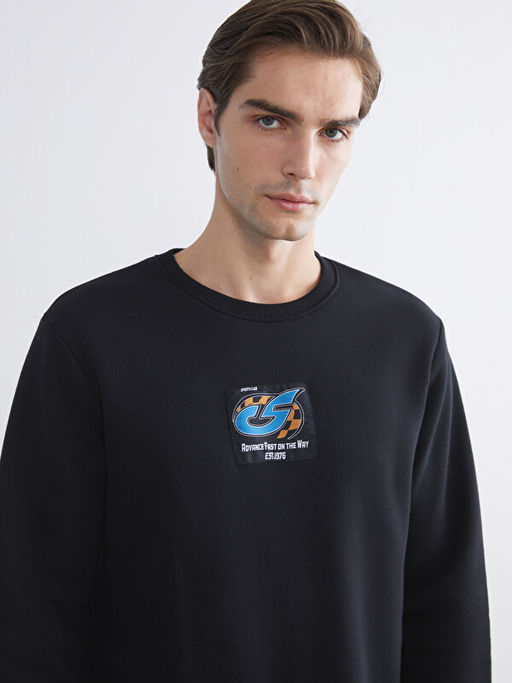 Bisiklet Yaka Bask?l? Erkek Sweatshirt