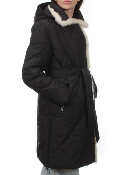 309 BLACK/WHITE Пальто зимнее стеганое женское (200 гр. холлофайбер, натуральная норка) - Fashion фото 2