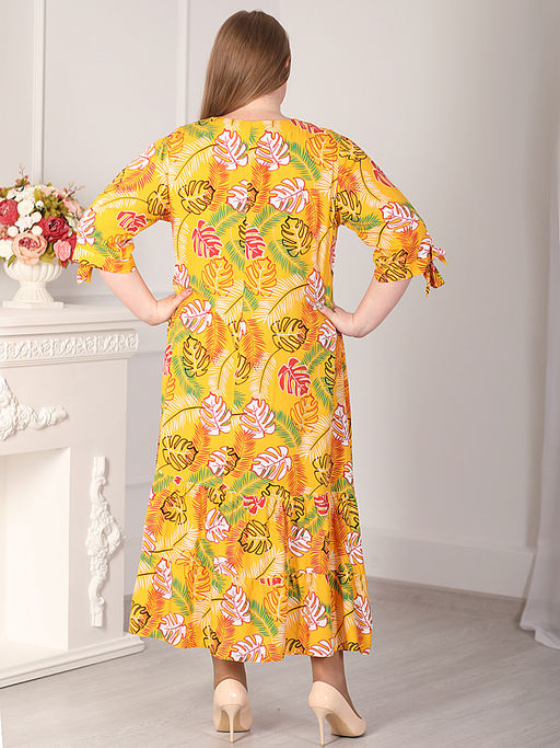 Длинное платье с тропическим принтом желтого цвета - Almond фото 4
