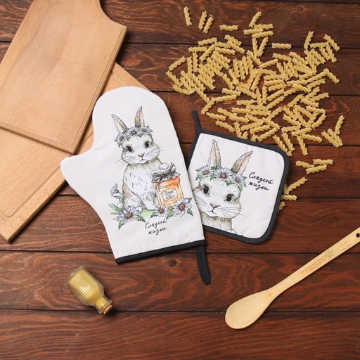 Набор кух. Доляна Сладкой жизни: варежка 20х28 см, прихватка 17х17 см, 35% хл, 65% пэ  фото 14