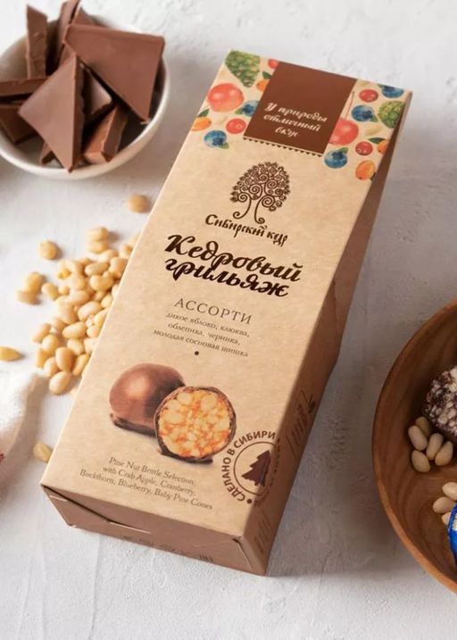 Кедровый грильяж ассорти, 70 г | мини-набор  клюква, облепиха, черника, сосновая шишка, яблоко - Сибирский кедр фото 4