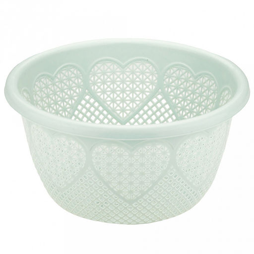 "Домашняя мода" Корзина пластмассовая для хранения "Сердце" д22см h11,8см, с крышкой, мятный (Китай)
