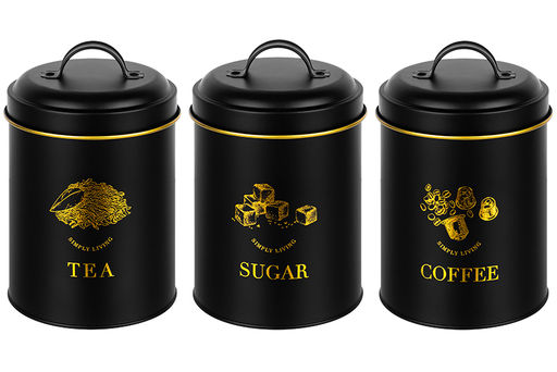 Набор банок д/сыпучих продуктов 3 пр. 1,1 л 11,7*11,7*17 см "Tea, coffee, sugar" + крышки с ручк