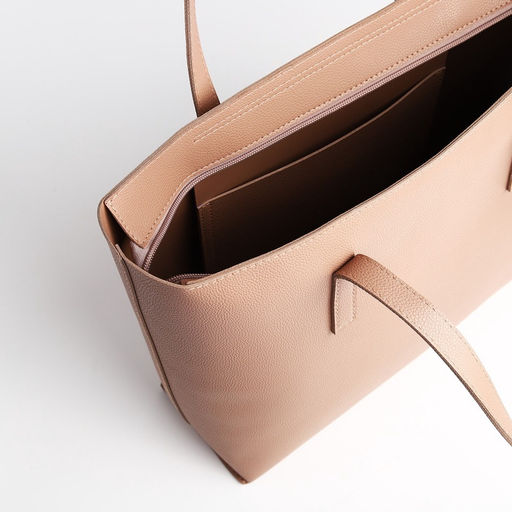 Сумка-шопер женская TEXTURA на молнии, размер 34×11×31 см, однотонная, бежевая