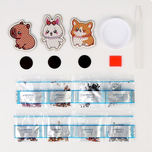 Алмазная мозаика на деревянном магните для детей «Милые зверюшки», набор для творчества