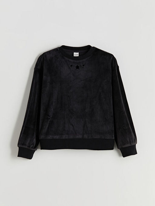 Bisiklet Yaka Kadife K?z ?ocuk Sweatshirt