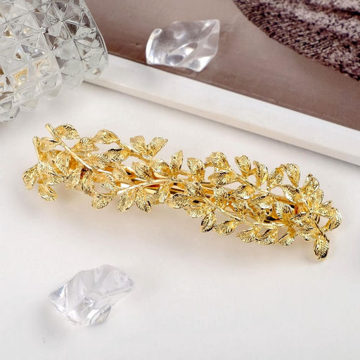 Цена за 2 шт. Заколка - автомат для волос «Престиж», листики, 8.5 см, золото