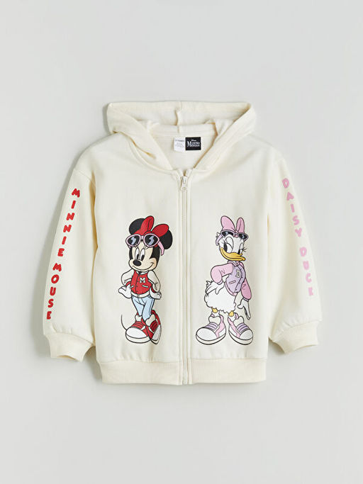 Minnie Mouse Bask?l? Kap??onlu K?z ?ocuk Fermuarl? Sweathirt