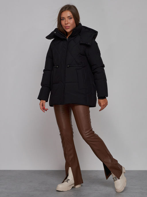 Зимняя женская куртка модная с капюшоном черного цвета 52302Ch - Holdluck фото 3